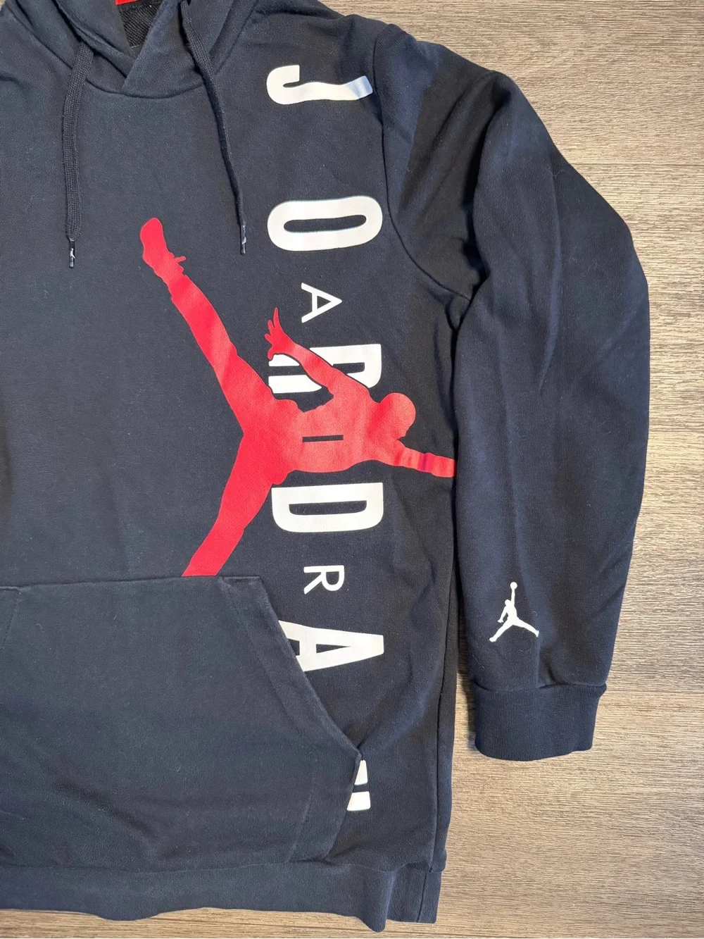 Jordan Black Hoodie with Red Jumpman & White Vertical Logo